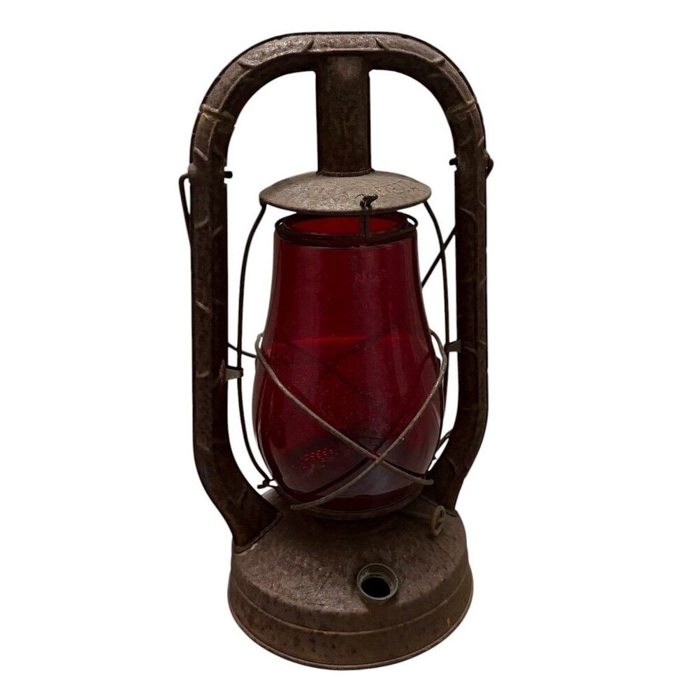 Antique Dietz Monarch Railroad Lantern USA Red Globe Fitzall Oil